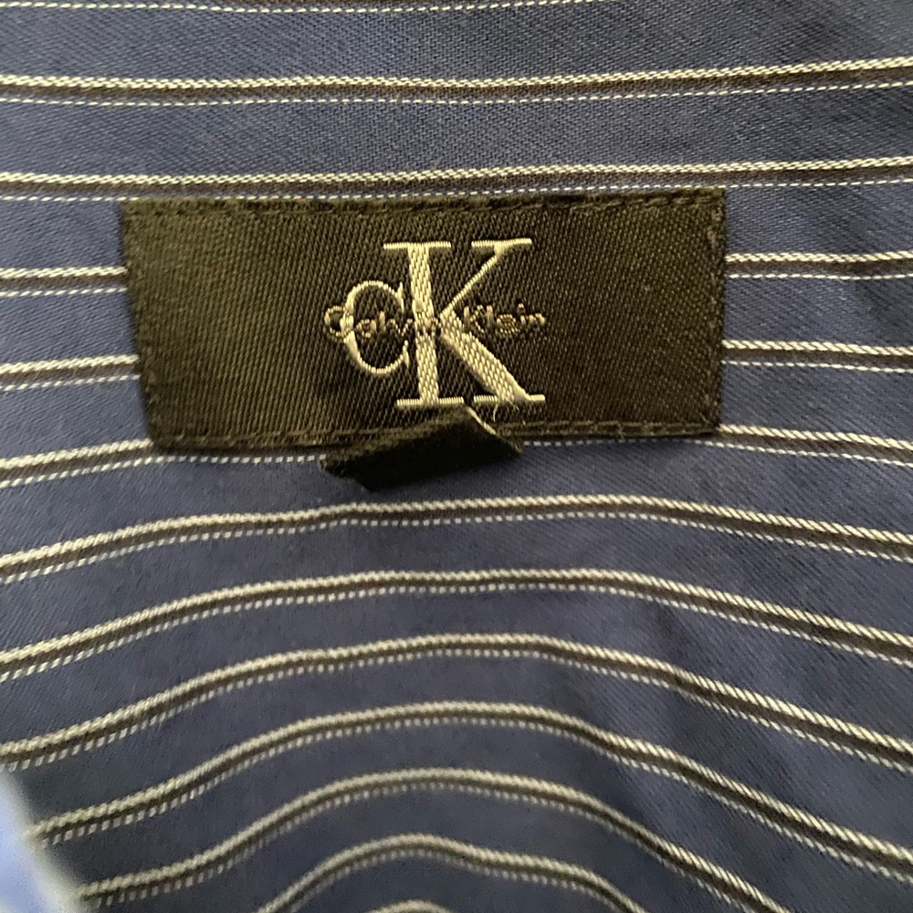 Calvin Klein Men's Classic-Fit Dress Shirt | XXL | Navy Blue w/ Gray Pinstripe